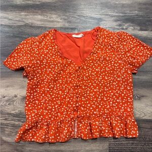 Harper Vibrant Orange Blouse with White Pattern